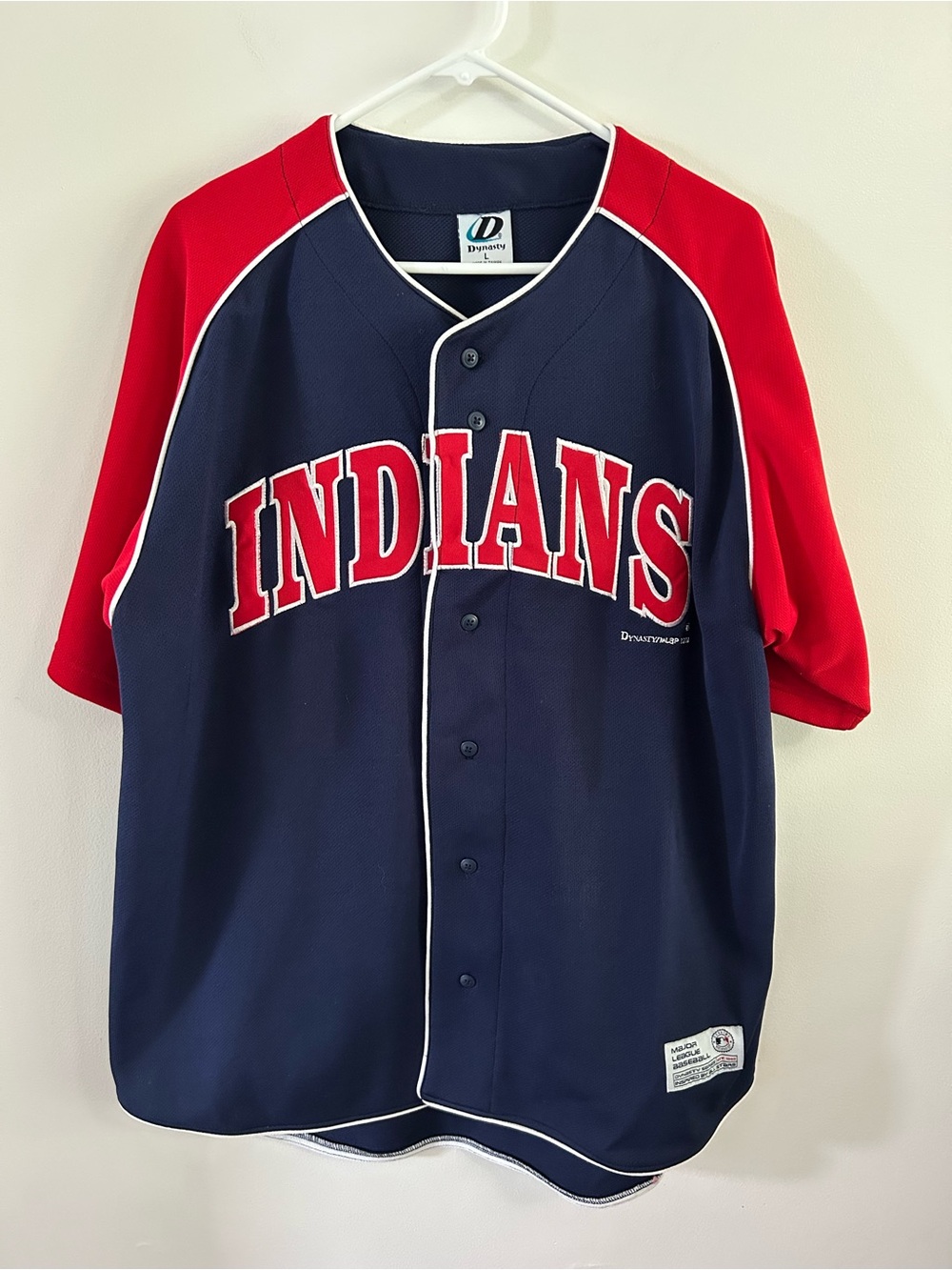 Vintage Cleveland Indians Navy Blue Jersey 2003 Dynasty Large Embroidered